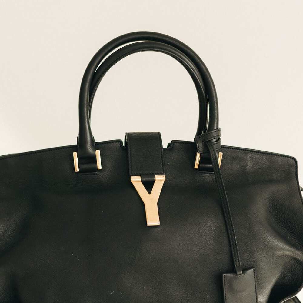Saint Laurent Cabas Chyc  "Y"  Black Leather Tote Bag image 4